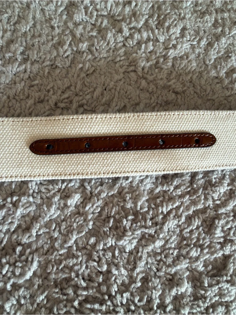 Ralph Lauren Women’s Canvas Belt with Brown Leather Trim - Cream